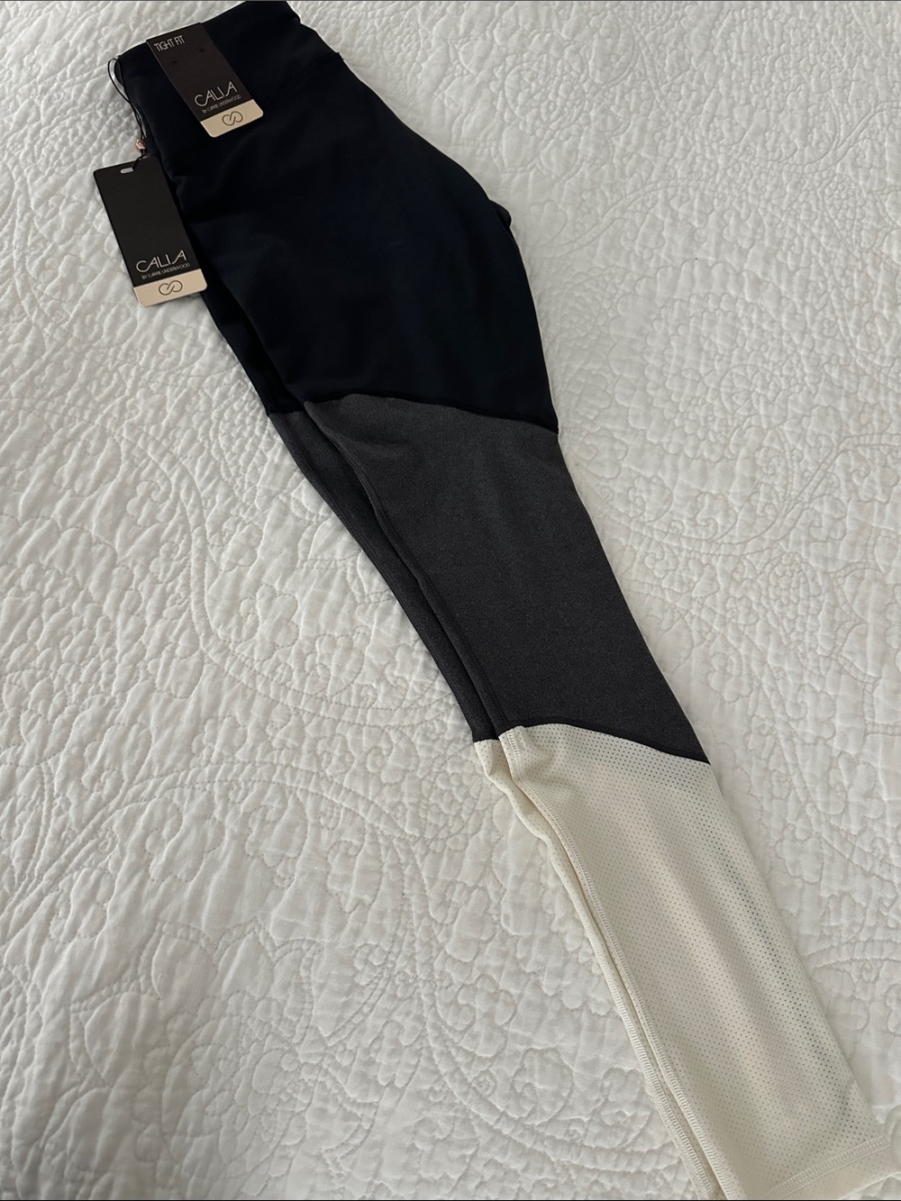 Calia by Carrie Underwood Colorblock Leggings - Black, Charcoal & Cream S